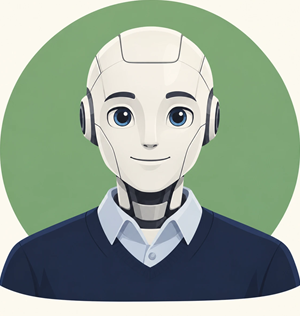 Illustration of a friendly humanoid android, representing the Operations Manager, a scheduled automation that reports to Slack.