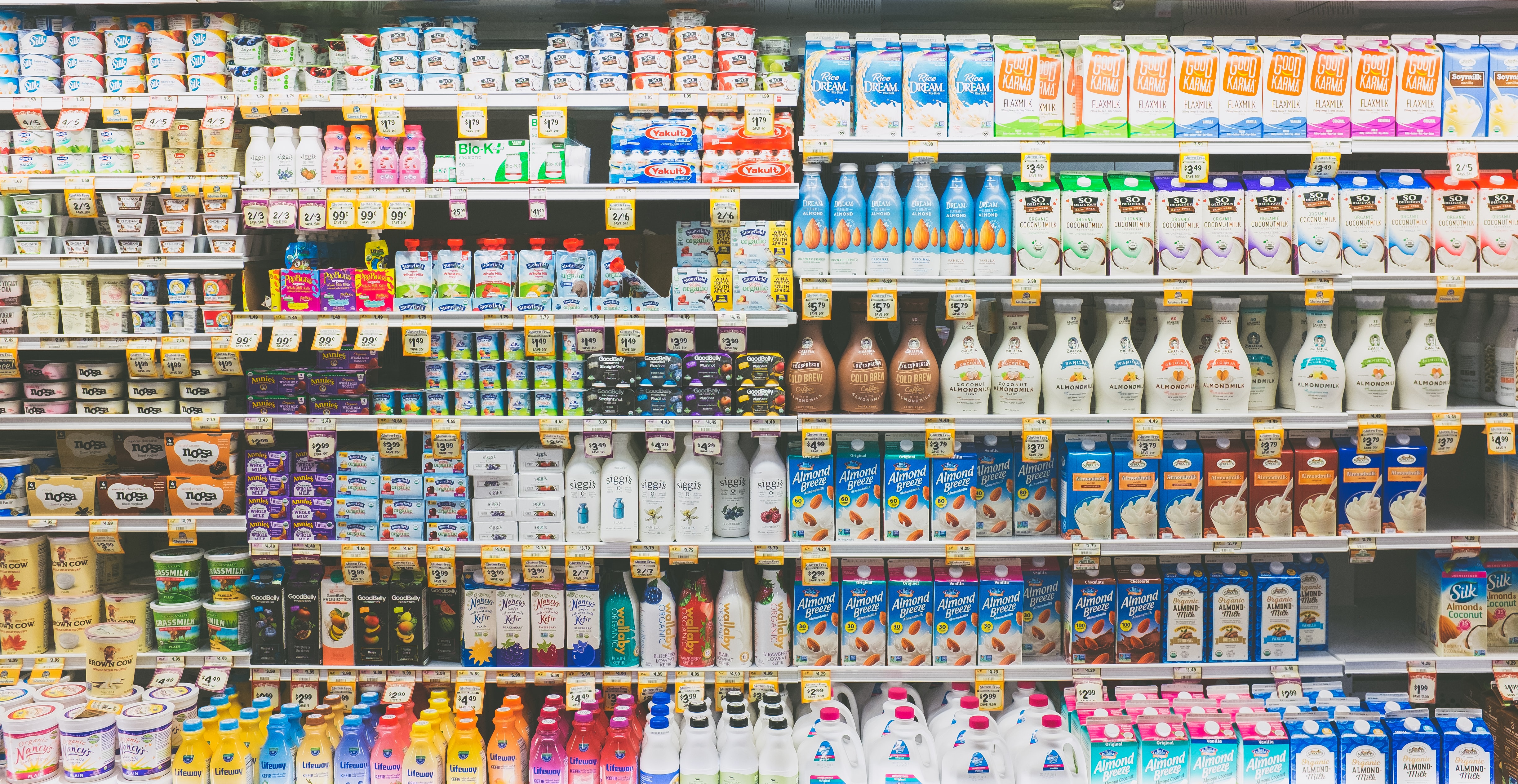 Competing items for sale in a dairy case